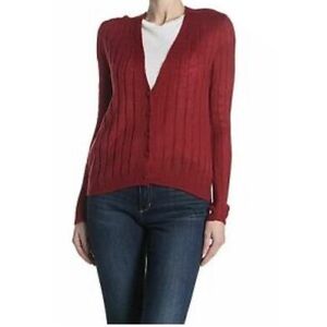 Cotton Emporium Womens Red Ribbed Button Cardigan Long Sleeve Sweater Si…